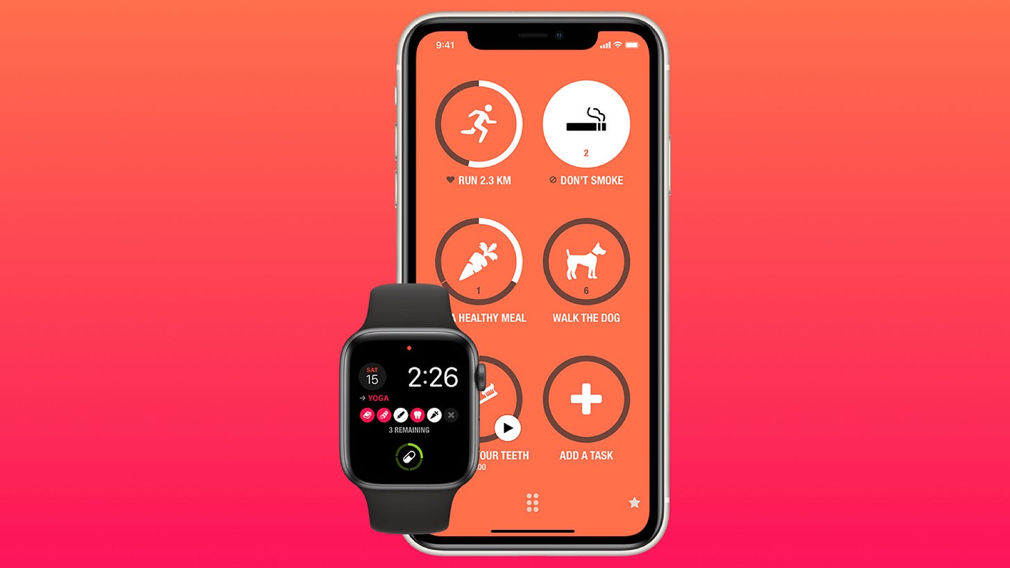 A screenshot of the Streaks app on the iPhone and Apple Watch A screenshot of the Streaks app on the iPhone and Apple Watch