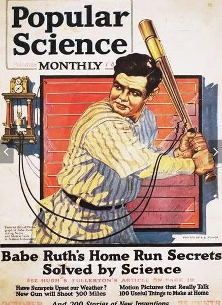 Cover of Popular Science Monthly investigating the science behind Ruth's unprecedented power hitting. Cover of Popular Science Monthly investigating the science behind Ruth's unprecedented power hitting.