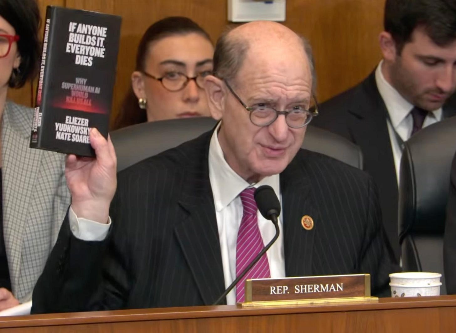 Congressman Brad Sherman holding a copy of If Anyone Builds It, Everyone Dies Congressman Brad Sherman holding a copy of If Anyone Builds It, Everyone Dies