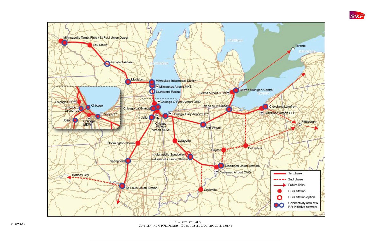 Map of Midwest HSR that was was proposed in 2009 By French national rail  operator SNCF : r/highspeedrail