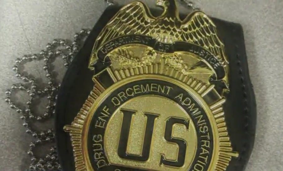 Chinese-manufactured copy of a US Drug Enforcement Administration (DEA) Agent's badge seized in Chicago in 2021 Chinese-manufactured copy of a US Drug Enforcement Administration (DEA) Agent's badge seized in Chicago in 2021