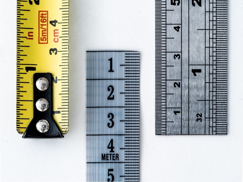 An image of a tape measure and two different types of rulers