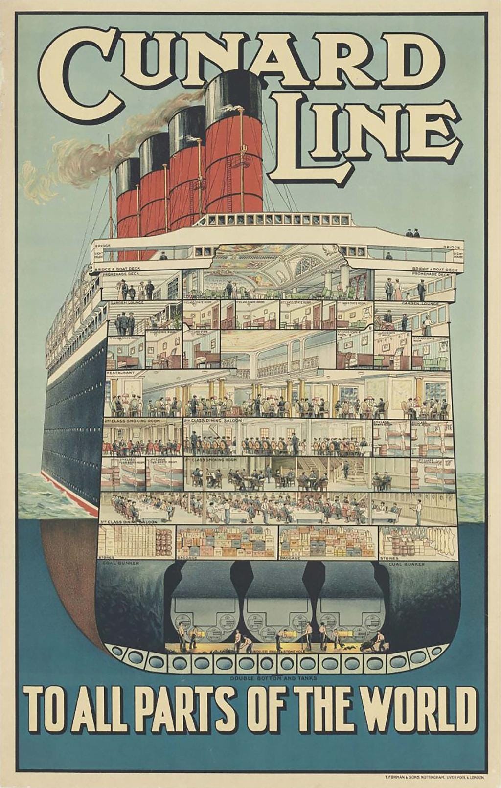 Location of coal bunkers on a Cunard ocean liner, ca. 1914 Location of coal bunkers on a Cunard ocean liner, ca. 1914