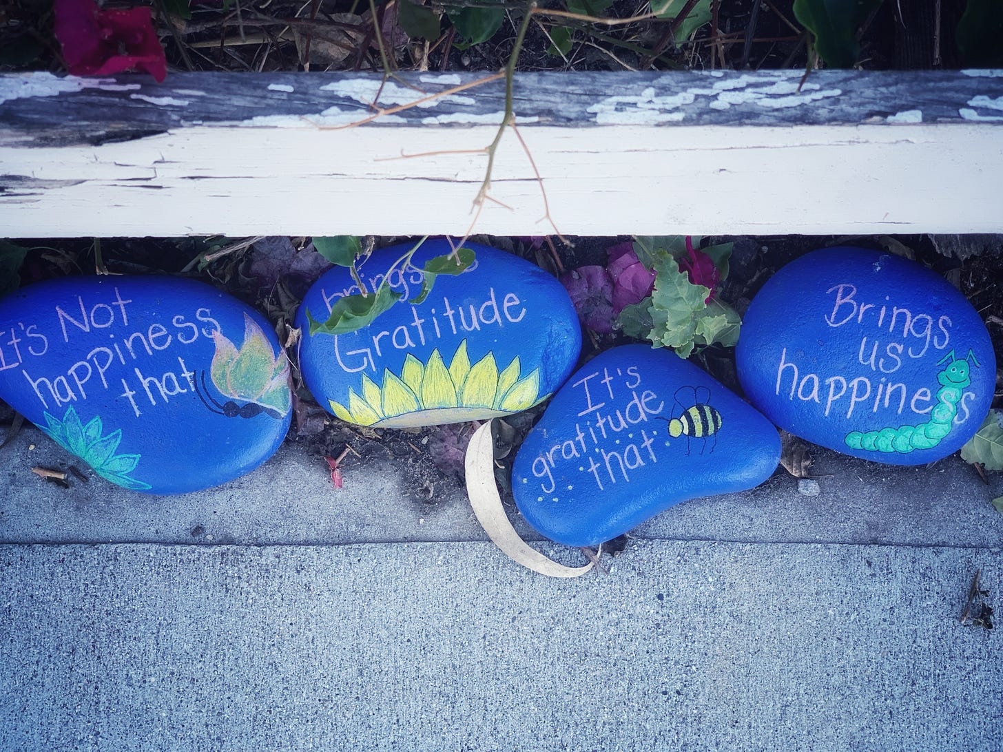 a group of painted rocks that say It is not happiness that brings gratitude but gratitude that brings us happiness a group of painted rocks that say It is not happiness that brings gratitude but gratitude that brings us happiness