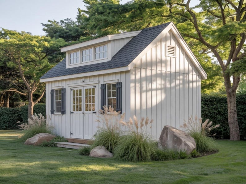 12x16 Garden Shed Plans with Loft (PDF) – DIY Workshop & Storage Shed with Double Doors, Windows and 2 Door Options image 1