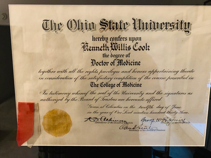 Cook MD Diplomas 1933 and 1850