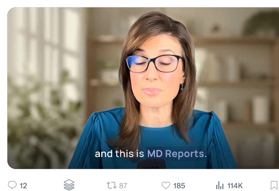 Is Maryanne Demasi using the initials MD for the name of her site to evoke medical credential that she does not have?