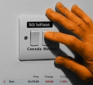 Light switch labeled Dotard Tariff switch, one switch for Mexico and the other for China Light switch labeled Dotard Tariff switch, one switch for Mexico and the other for China