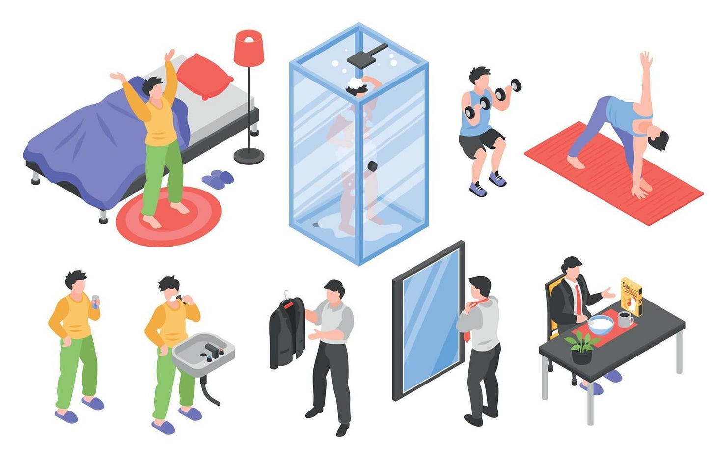 Morning Routine Men Set 3500944 Vector Art at Vecteezy
