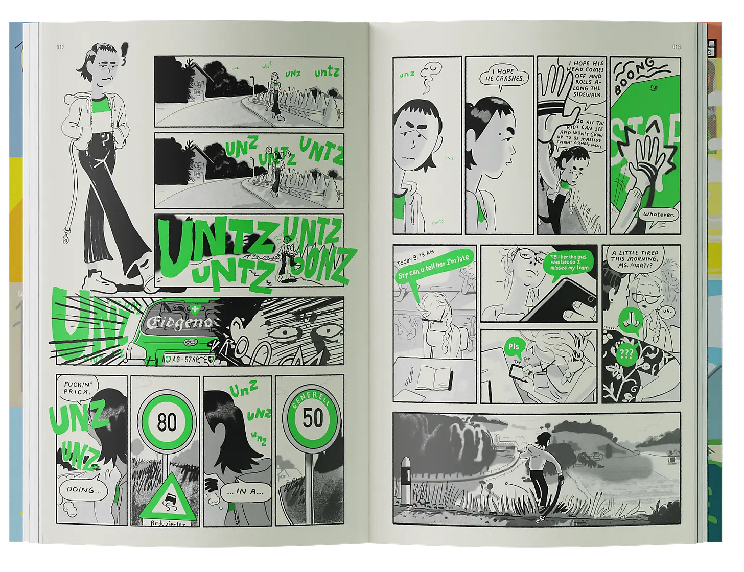 Open spread of the book, with comic panels.