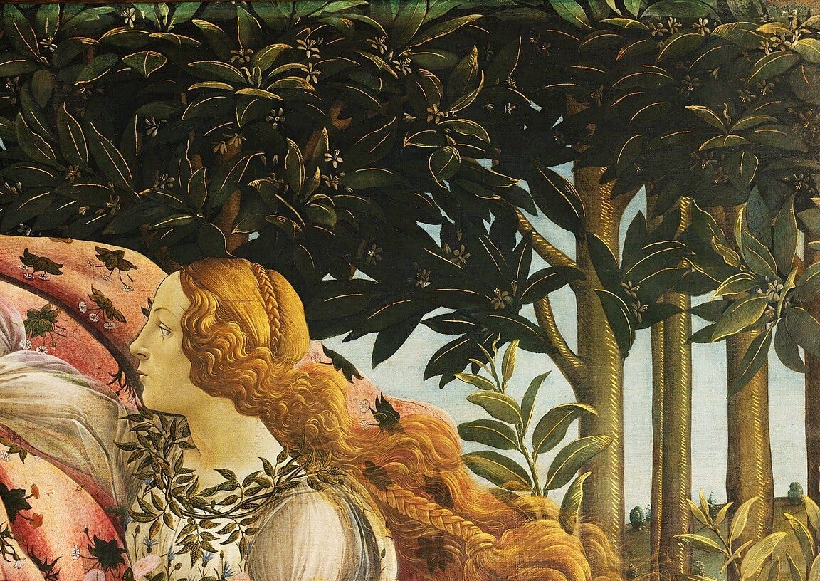 Detail of the orange trees at the right of the painting