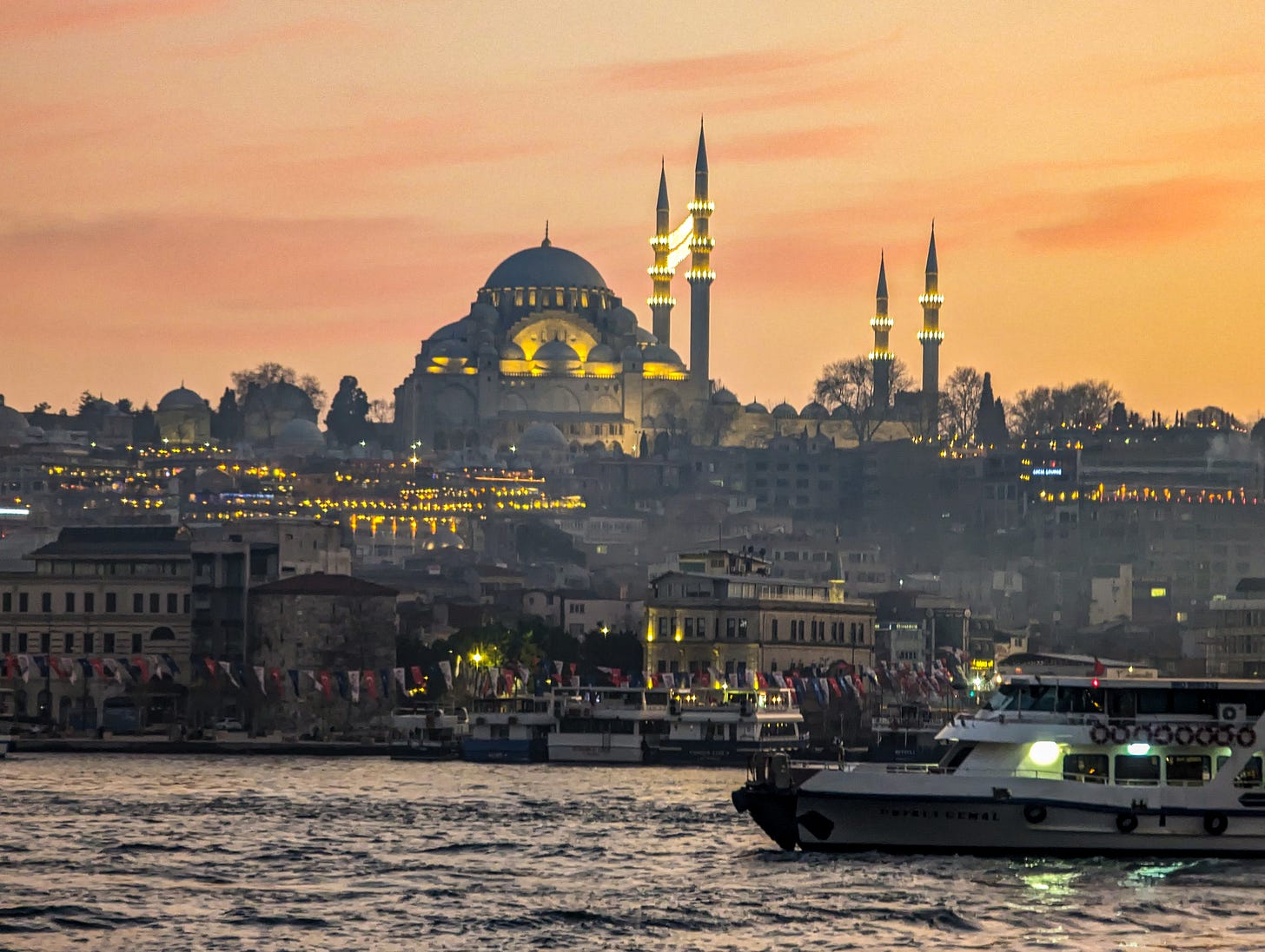 A mosque at sunset. 