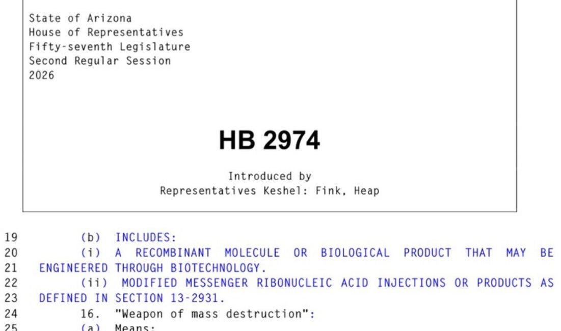 BREAKING: Arizona Bill Seeks to Designate mRNA Injections as Biological Weapons of Mass Destruction