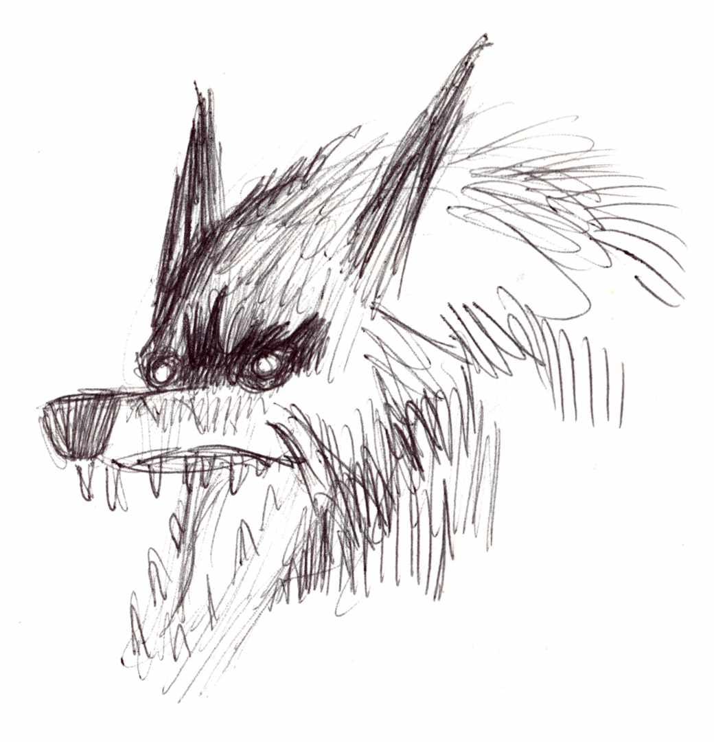 Ballpoint sketch of a werewolf head.