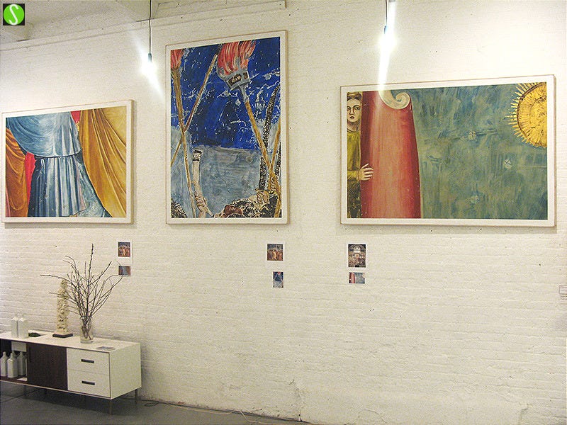 interior of 'spring design & art' in Brooklyn 2009, showing artwork by Steve Butcher