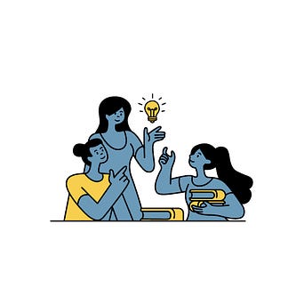 3 women huddled around a table pointing to a lightbulb 3 women huddled around a table pointing to a lightbulb