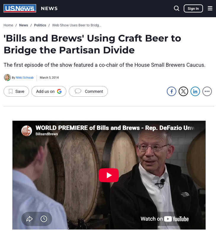 Screengrab of US News and World Report’s write-up of Bills and Brews with Matt Laslo. Screengrab of US News and World Report’s write-up of Bills and Brews with Matt Laslo.