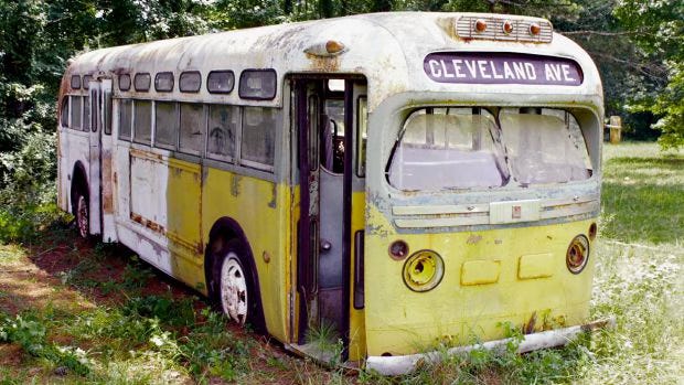 Rosa Parks Bus abandoned in a field