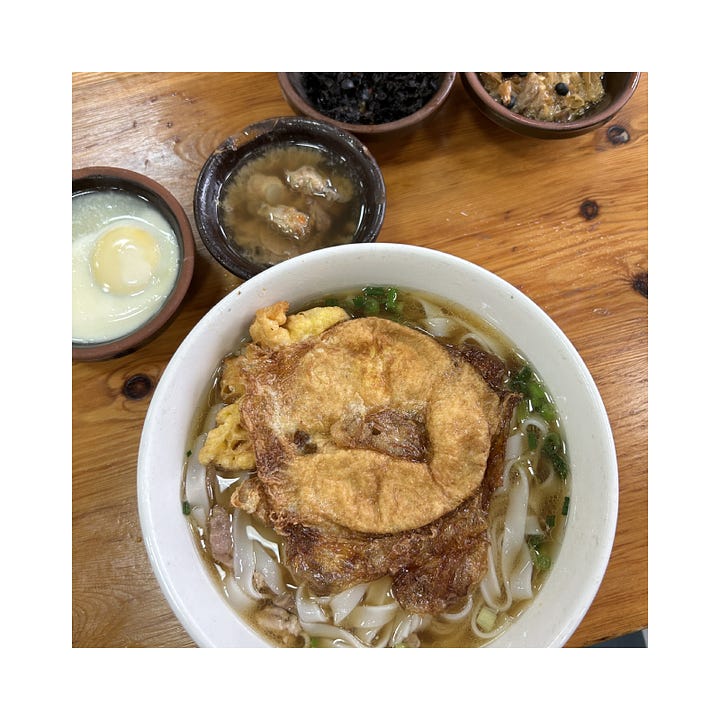 photos of various breakfast noodle dishes