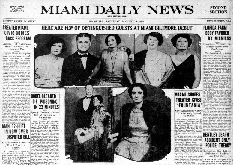 Front page of the Miami Daily News on Saturday, January 16, 1926. Courtesy of Miami Daily News. Front page of the Miami Daily News on Saturday, January 16, 1926. Courtesy of Miami Daily News.