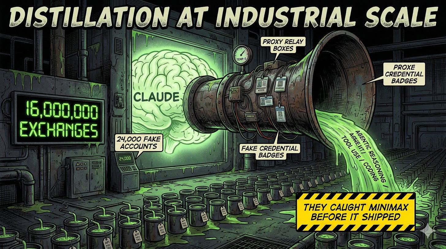 Chinese AI labs used 24,000 fake accounts and 16 million API queries to extract Claude’s reasoning and coding capabilities through distillation.