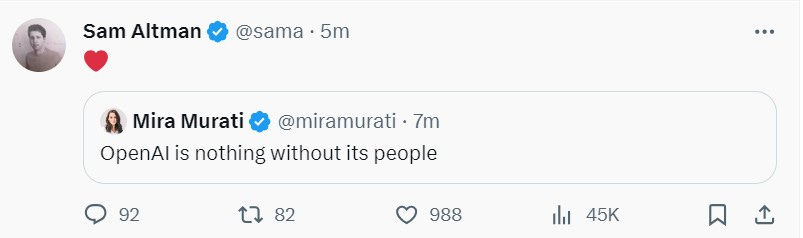 Mira Murati: "OpenAI is nothing without its people".