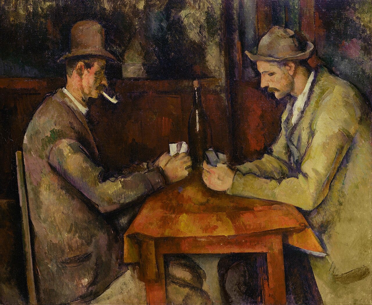 Cezanne's Card Players, two men seated in quiet concentration over a card game Cezanne's Card Players, two men seated in quiet concentration over a card game