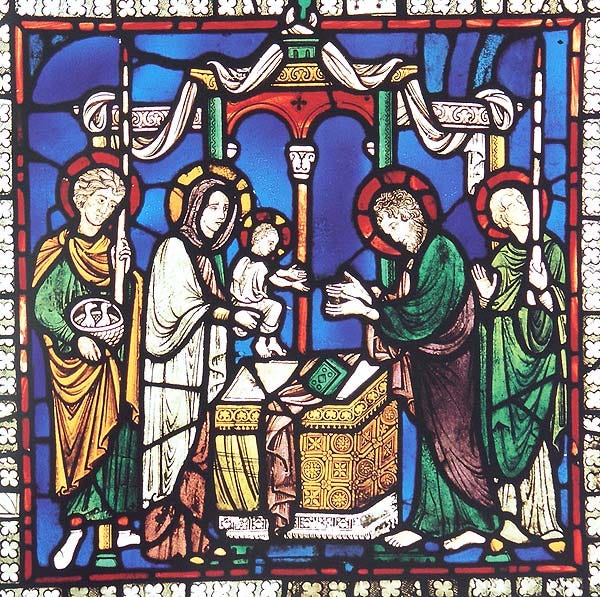 Figure 1. Presentation of Christ in Canterbury Cathedral, stained glass window n. XV, 18