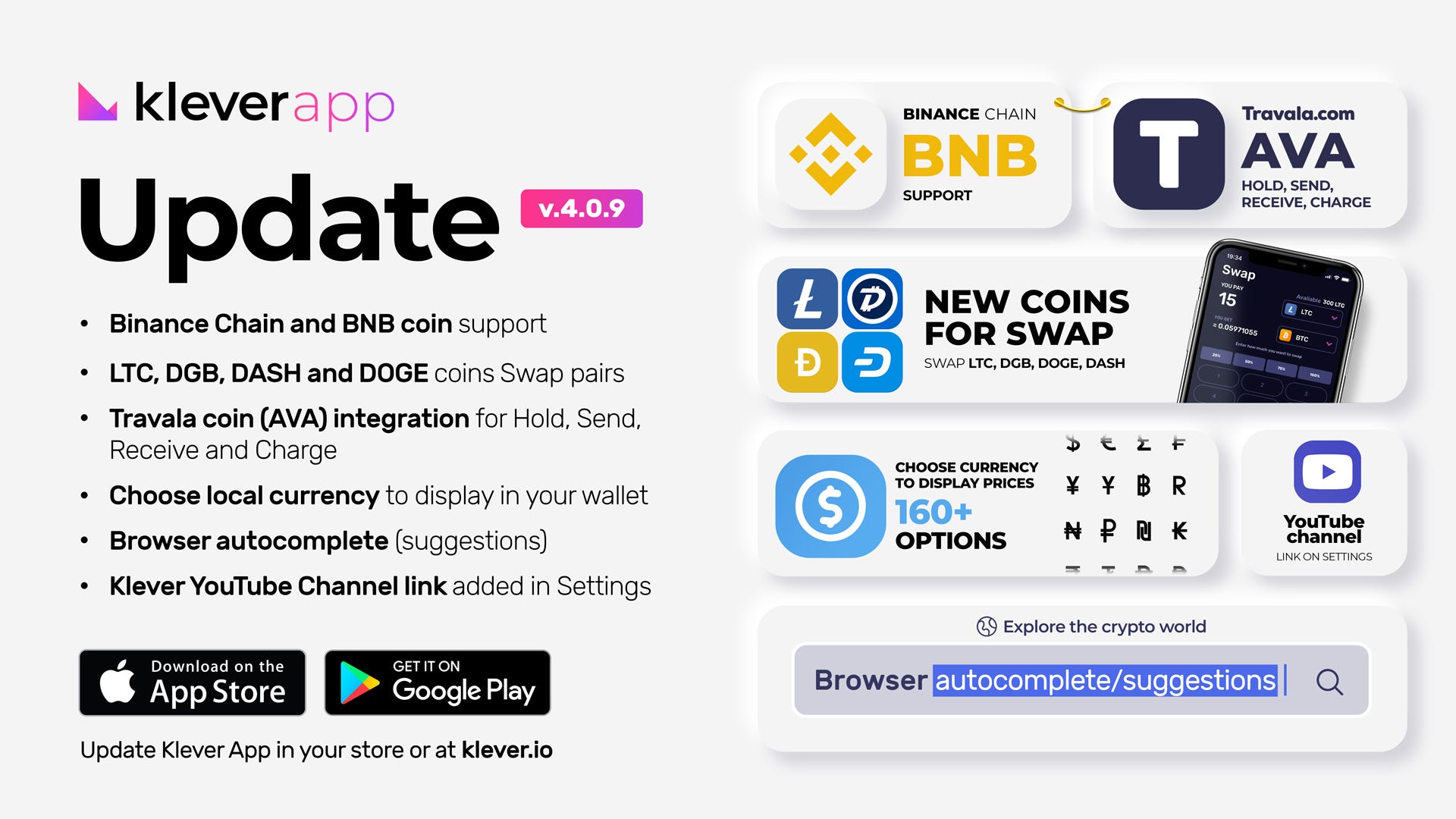 Klever Update 4.0.9 is live with Binance Chain & BNB support, new Swap  pairs for major coins