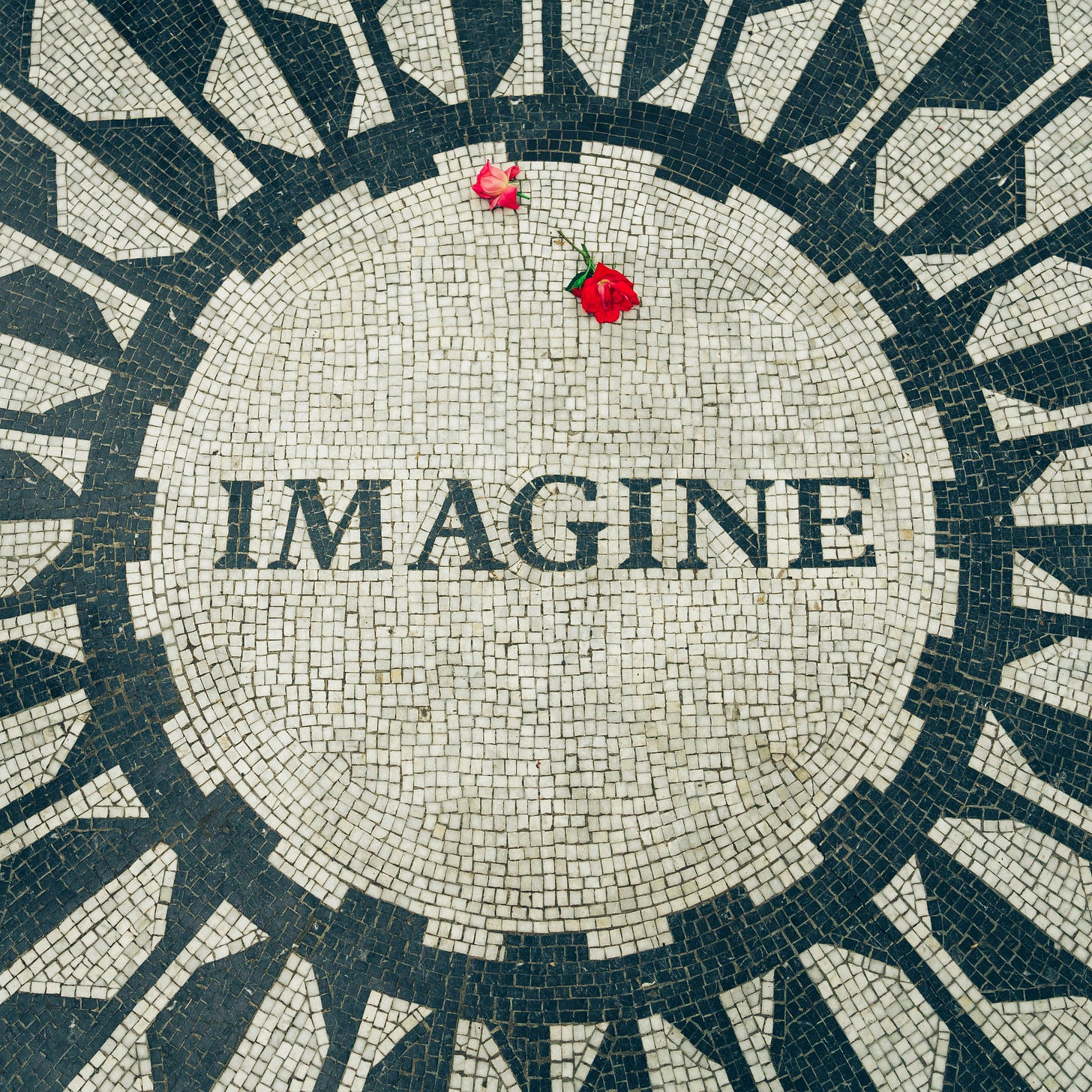 A close-up of the Imagine mosaic at Strawberry Fields in Central Park.