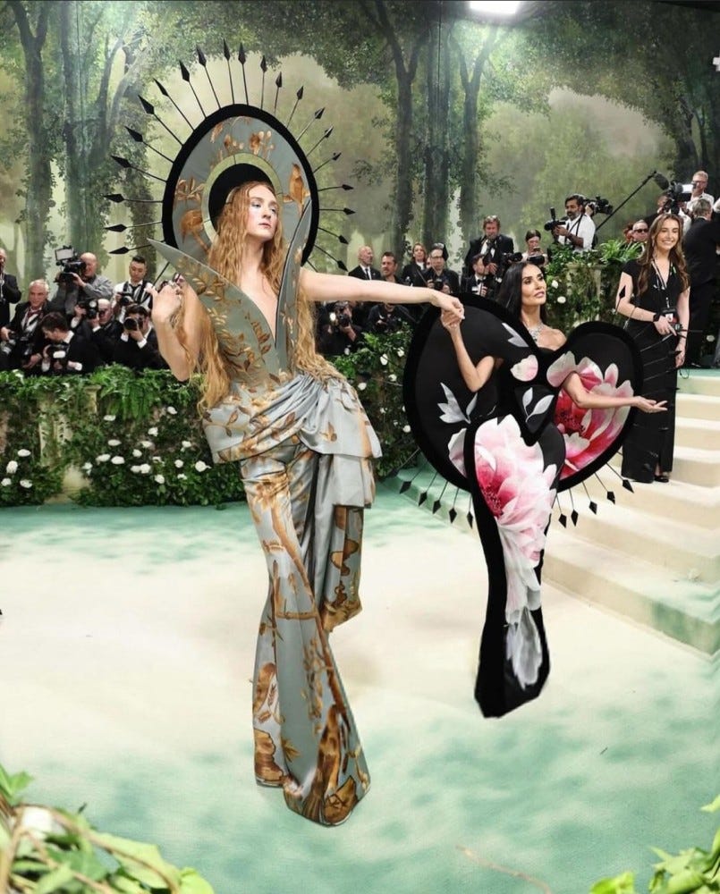 Harris Reed and Demi Moore  wearing Harris Reed at the Met Gala 2024