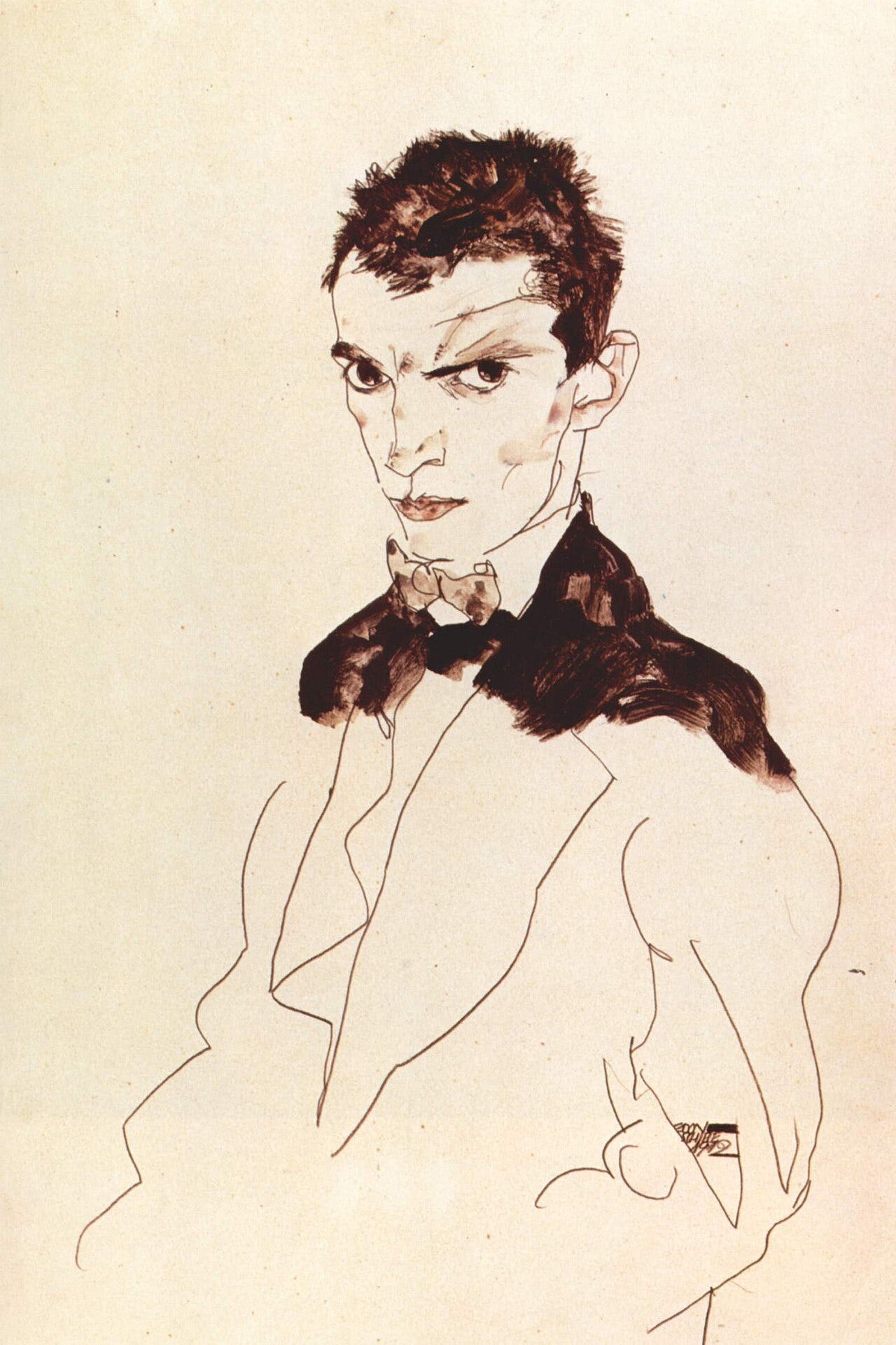 Schiele self portrait line drawing