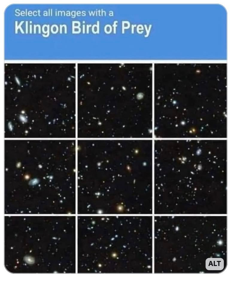 May be an image of text that says 'Select all images with a Klingon Bird of Prey ALT ALT'