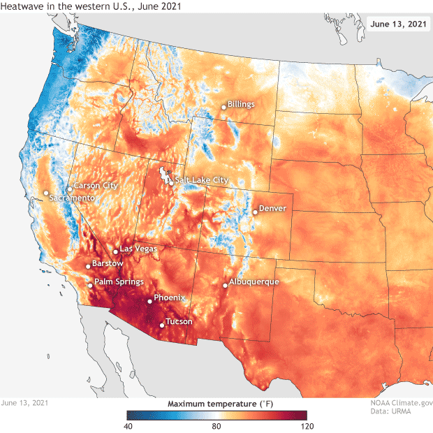 Daytime temperatures, June 14-20, 2021