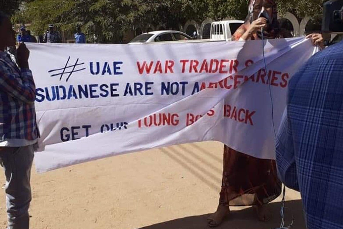 Sudanese families organised a demonstration in front of the UAE embassy in the capital, Khartoum [Twitter]