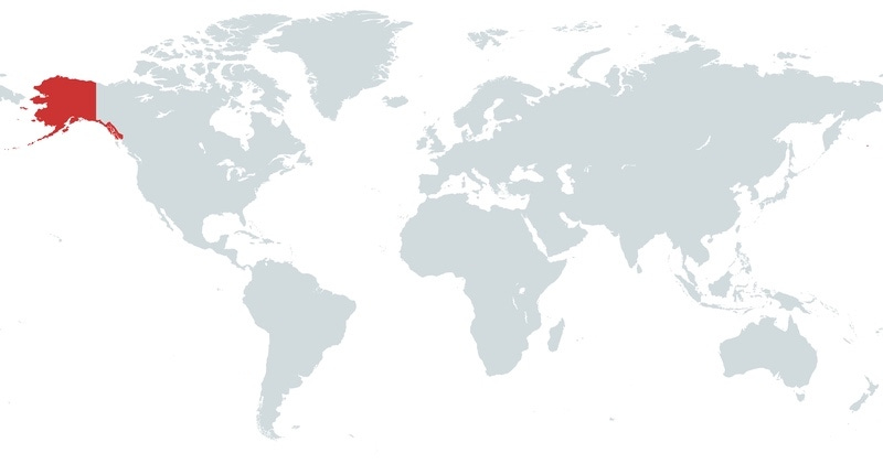 A world map, Alaska is in red A world map, Alaska is in red