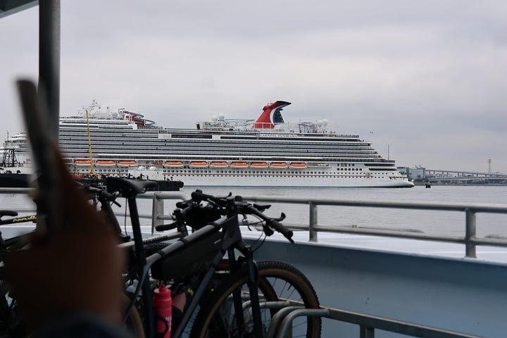 Pictures of bikes in front and aboard of the Catalina Express