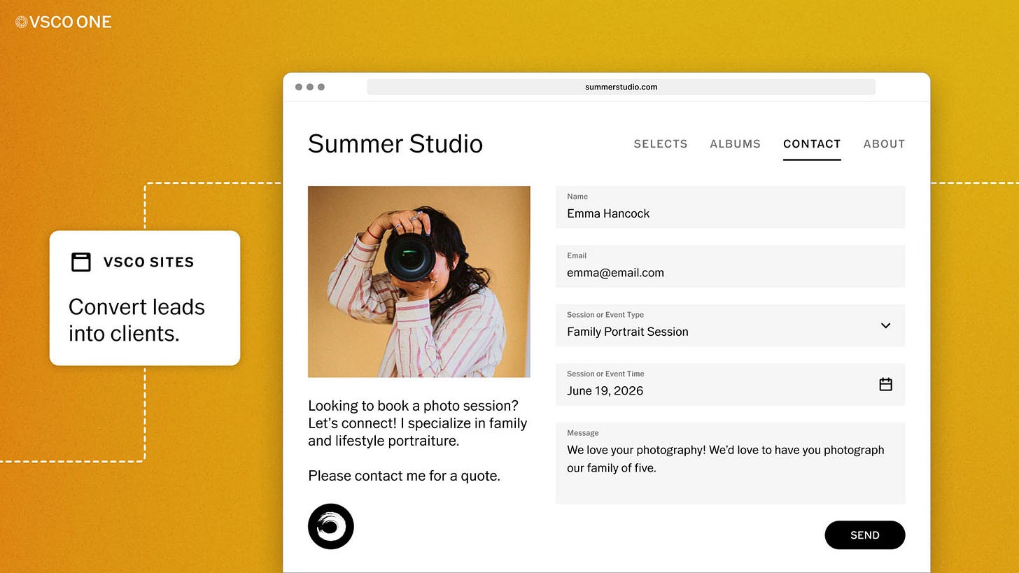 VSCO Sites, the portfolio site builder inside VSCO One