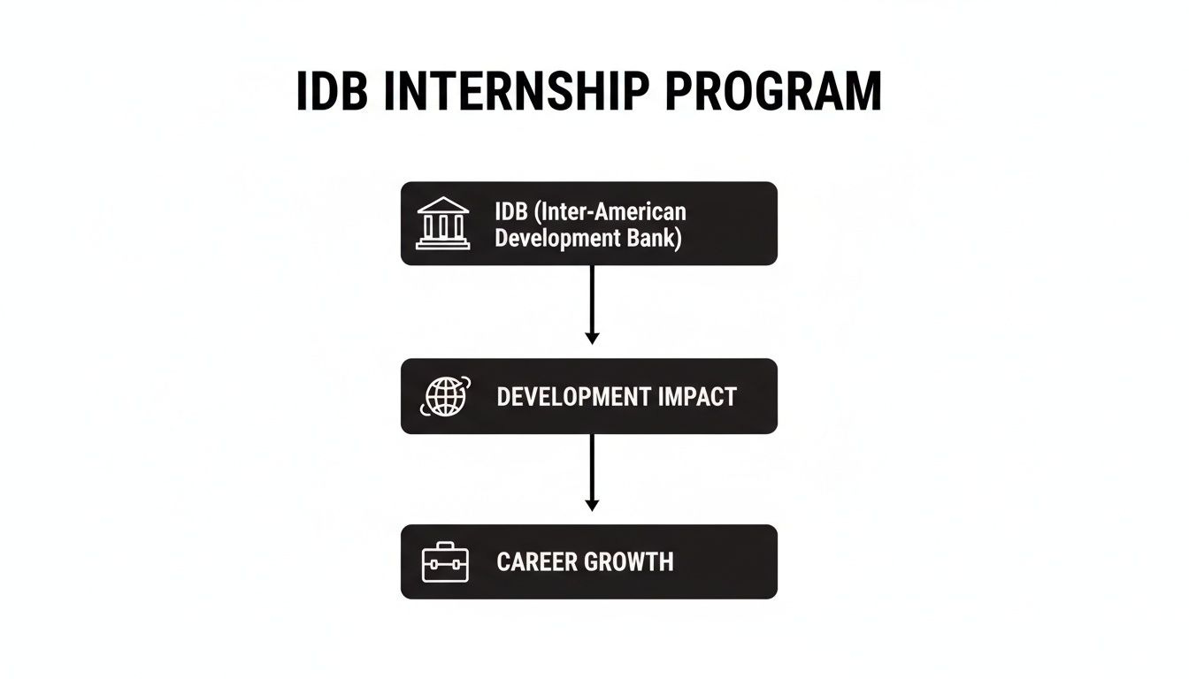 Flowchart showing the IDB Internship Program leading to development impact and career growth. Flowchart showing the IDB Internship Program leading to development impact and career growth.