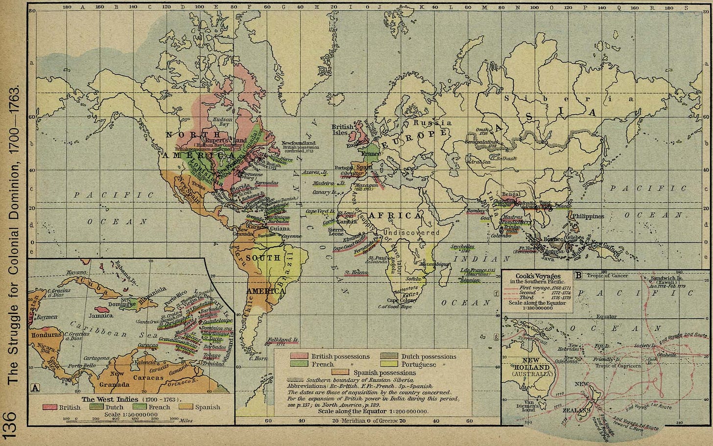 World Map 1700-1763: Colonies