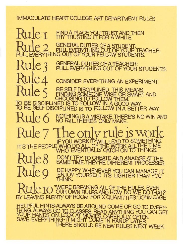 This may contain: the rules for an art project are shown in black ink on yellow paper with white writing This may contain: the rules for an art project are shown in black ink on yellow paper with white writing