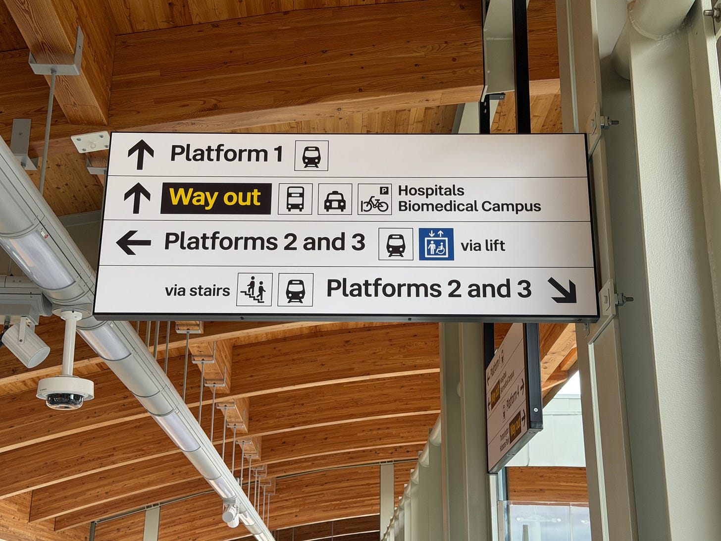 Photo of wayfinding sign on footbridge.