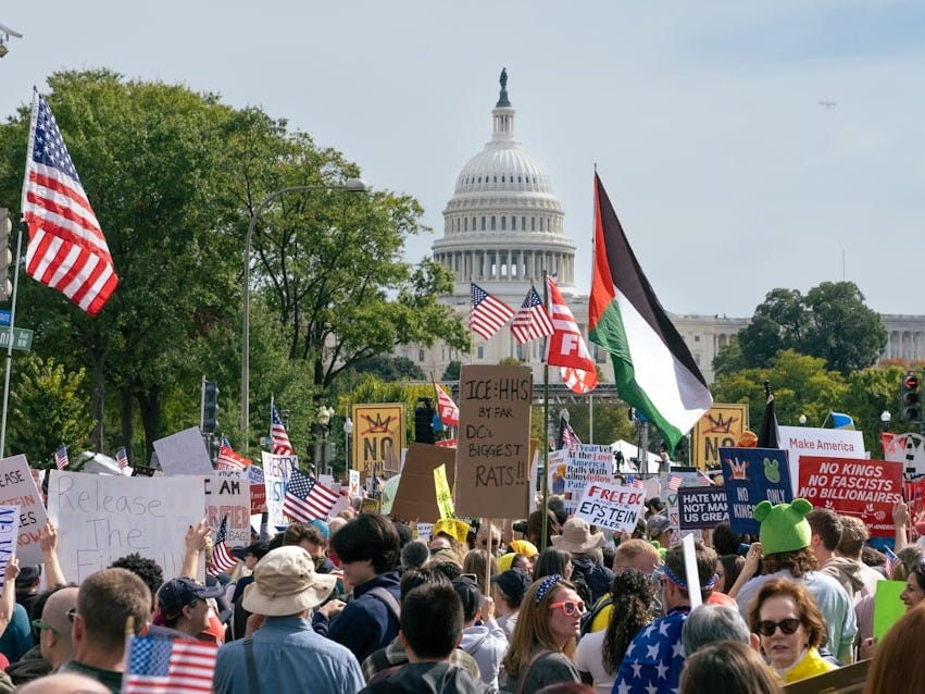 Protestors with flags in front of the us capitol
