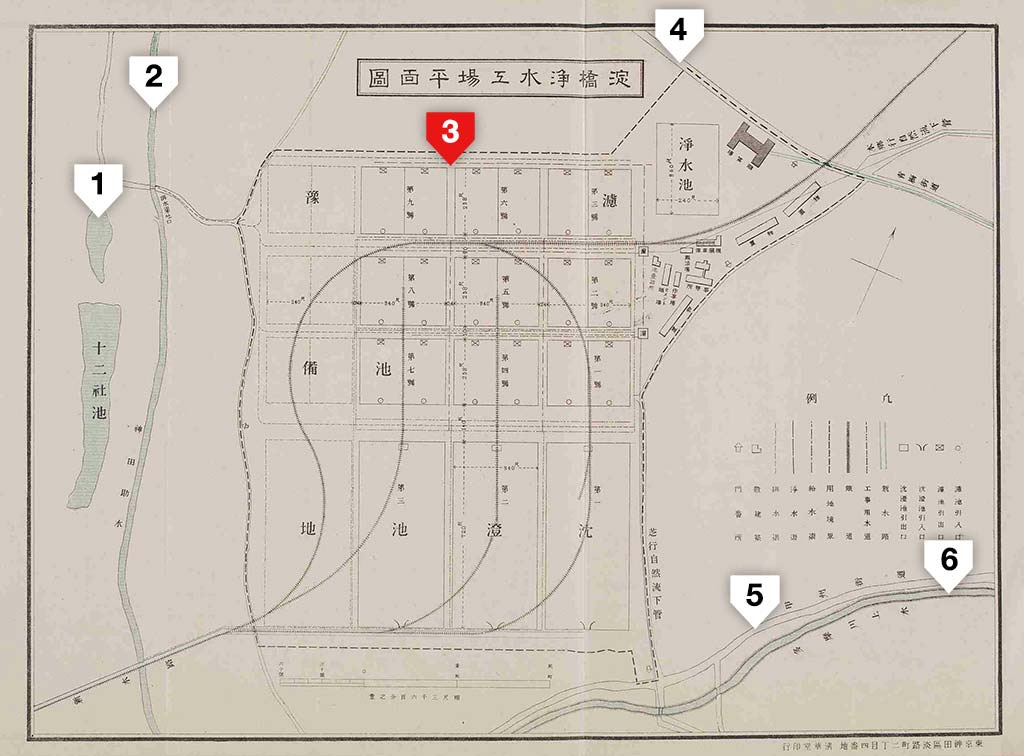 1893 (Meiji 26) plan for the Yodobashi Water Purification Plant, Tokyo 1893 (Meiji 26) plan for the Yodobashi Water Purification Plant, Tokyo