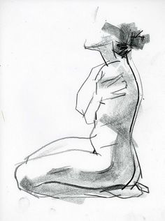 This may contain: a black and white drawing of a seated woman