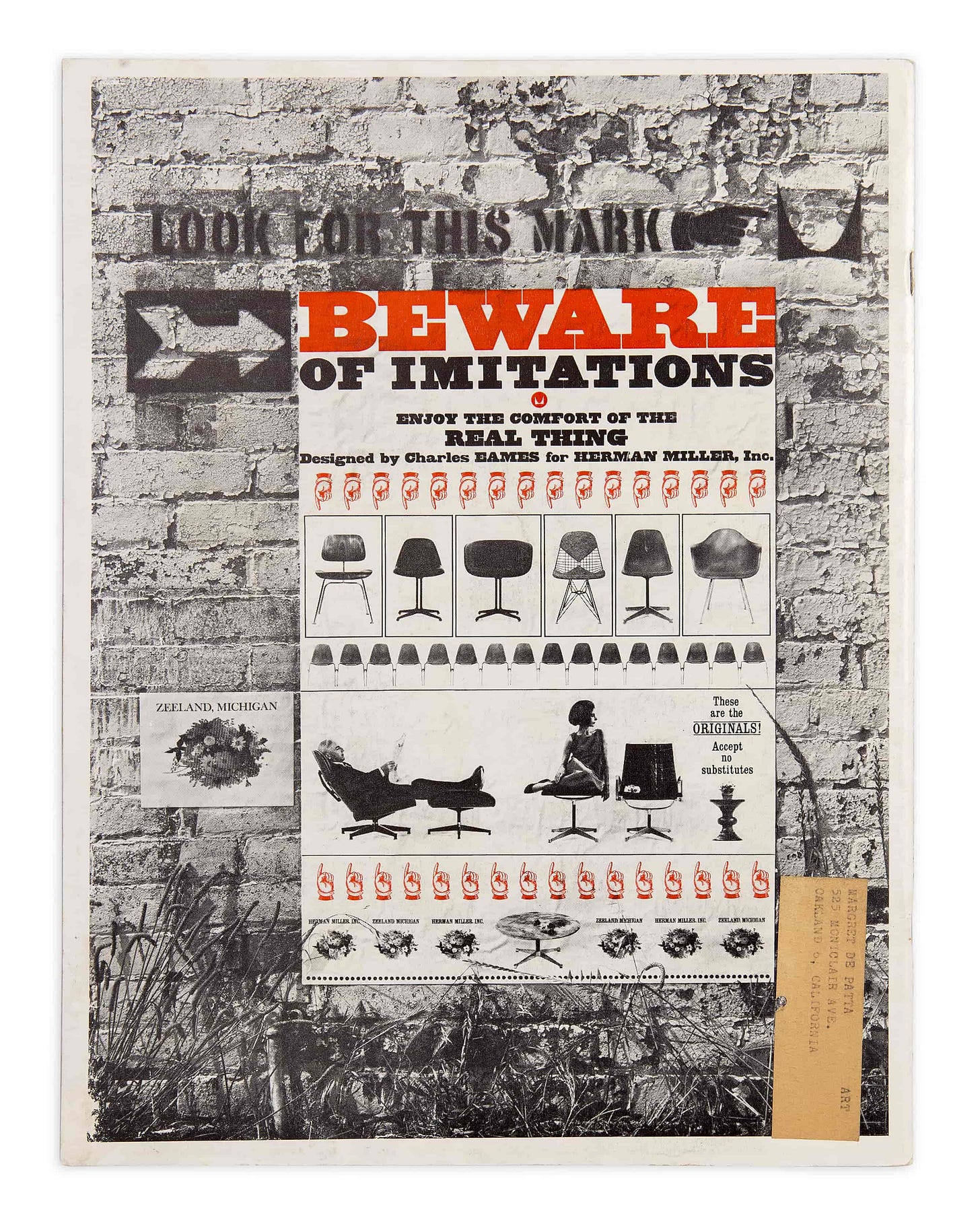 This famous Herman Miller ad from 1957 with the Eames Lounge Chair, tables, wire DKR, La Fonda, PSC, DAX fiberglass chairs