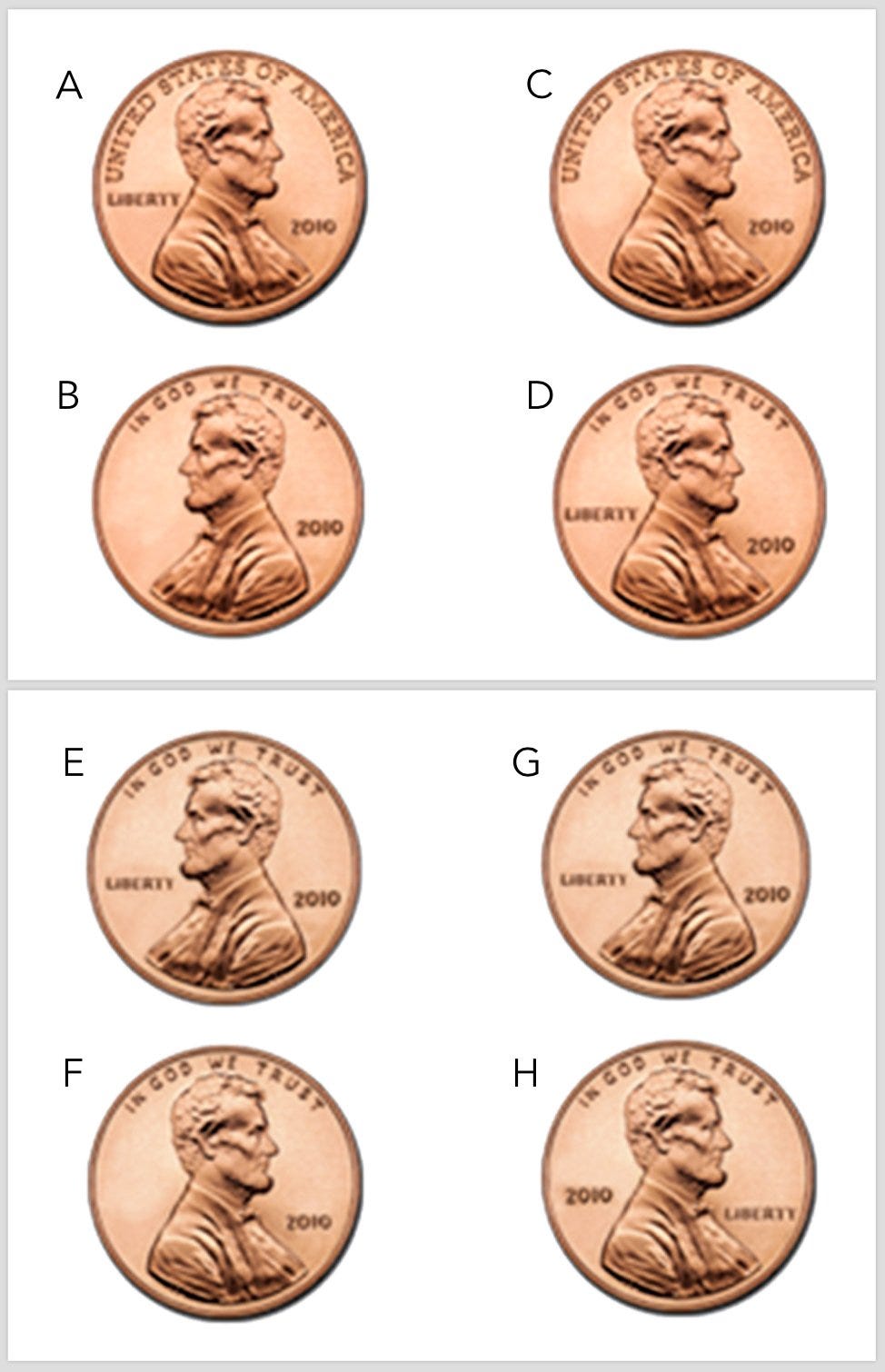RockEDU on X: "We see pennies everyday, yet it isn't easy to select the  right one. During our [LOL] on memory we asked students– Which is the real  penny? https://t.co/ROonUwIjI8" / X