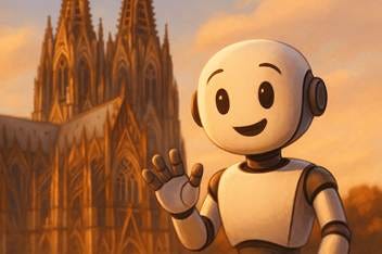 Freundlicher Roboter vor dem Kölner Dom