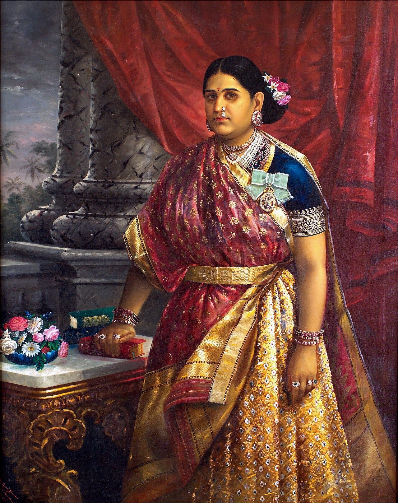 a portrait of an Indian woman by Raja Ravi Varma a portrait of an Indian woman by Raja Ravi Varma