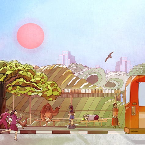 Singapore Mornings, Singapore Evenings, Singapore Nights - and drawn by me more than a decade ago, and not generated by a machine.